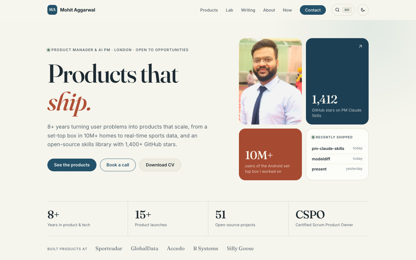 The new site: warm off-white background, serif headline and a grid of product tiles